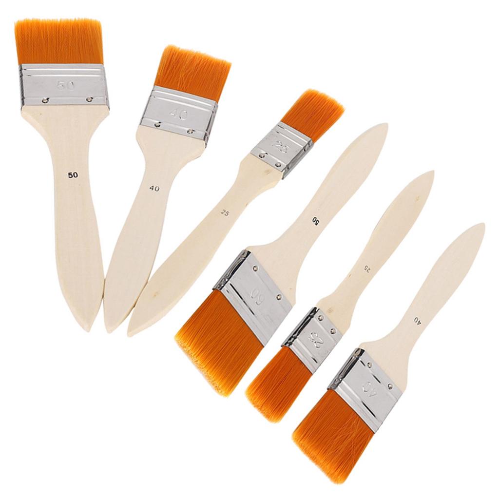6PCs Oil Painting Brush Paintbrush Set Nylon Hair Aluminum Tube Interface Wood Pen Body