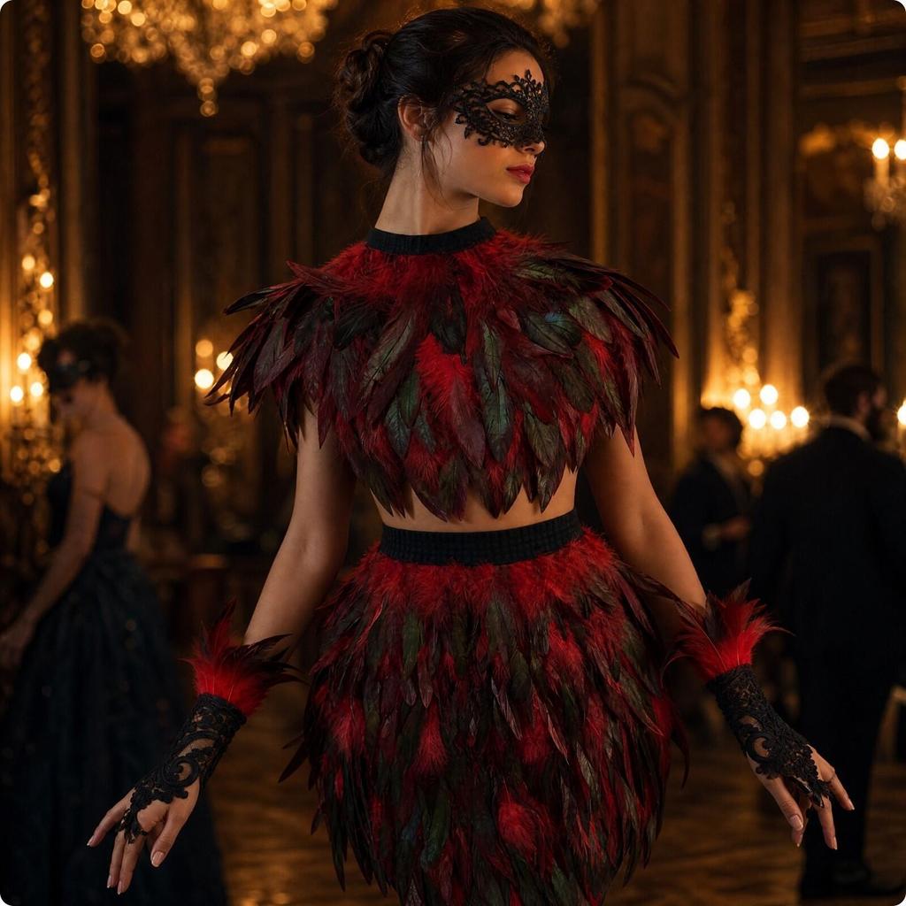 Layered Feather Costume Ensemble with Elastic Waist Skirt Feathered for Halloween Costumes,