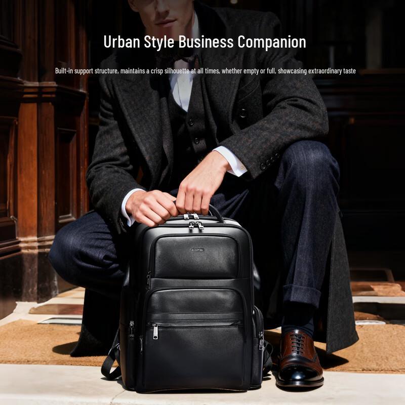 BoPai Men's Top-Grain Leather 16-inch Laptop Business Backpack