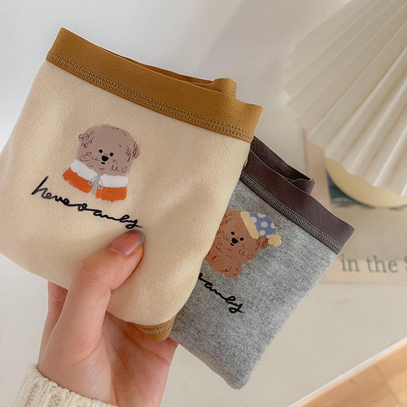 Autumn and Winter Imitation German Fleece Brushed Women's Panties Cute Girls Crotch Comfortable Teenage Cartoon Bear Mid-waist Panties