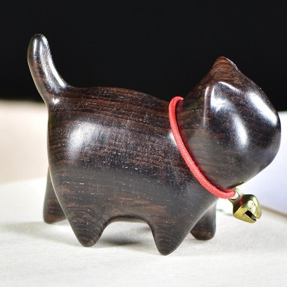 Wood Carving Cat Ornament Natural Texture Lucky Cat Ornament Wooden Cat Figurine  Bookshelf Display