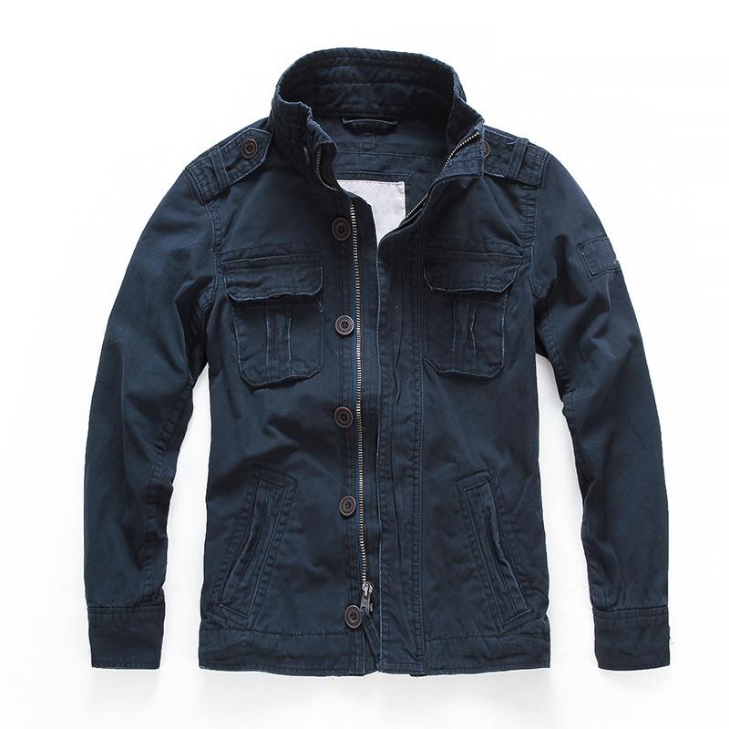 Men Officer Costume Jacket Casual Wear Stand Collar Sportswear Denim Jacket Men Green Winter Coat