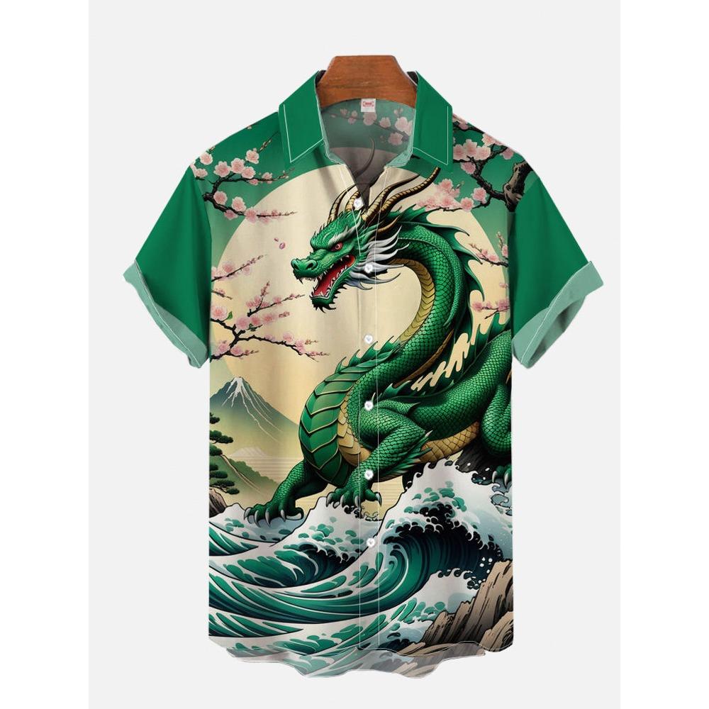 Men's Shirt Dragon Print Casual Daily Tops 3D Printing Short Sleeve Shirt Summer Fashion Unisex Hawaiian Samurai Cat Shirts