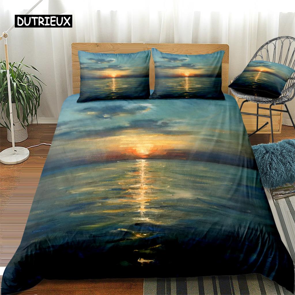 Oil Painting Landscape King Dimension Queen Size Bedspread Cover Natural Scenery Sleep Bedding Collection Teen Adult Floral Ocean Building Heavy-duty