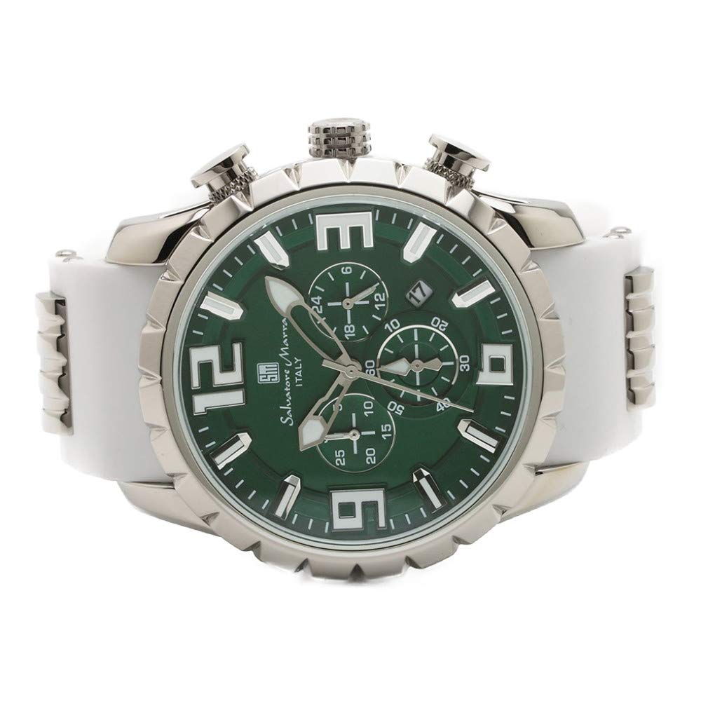 Salvatore Marra Chronograph 10 ATM Water White Rubber Available in 5 Colors Men's Watch, SM15107, Resistant, Model, (3SM15107-SSGR/WH)