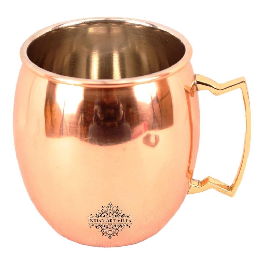 Pure Copper Round Shaped Plain Design Moscow Mule Beer Mug Cup, Volume-530ML, Set of 4