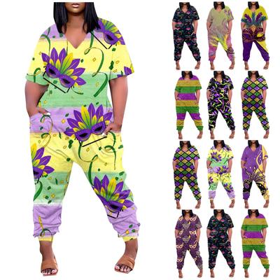 Womens Short Sleeve Jumpsuit Casual Loose Fit Baggy Overalls Comfy V Neck Jumpsuits Romper With Pockets