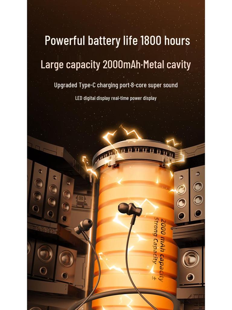 BT-8 Sports Neckband Bluetooth Headphones with Card Slot, Large Battery, Digital Display, and Noise-Cancelling