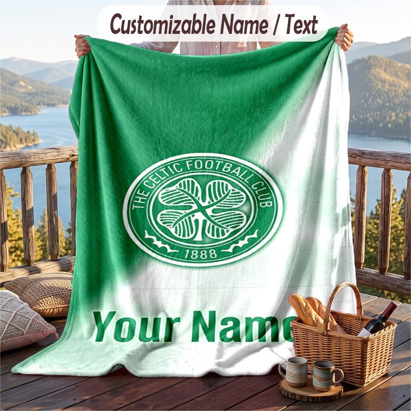 Flannel Blanket Celtic FC Print Custom Name Text Soft Throw for Sofa Bed