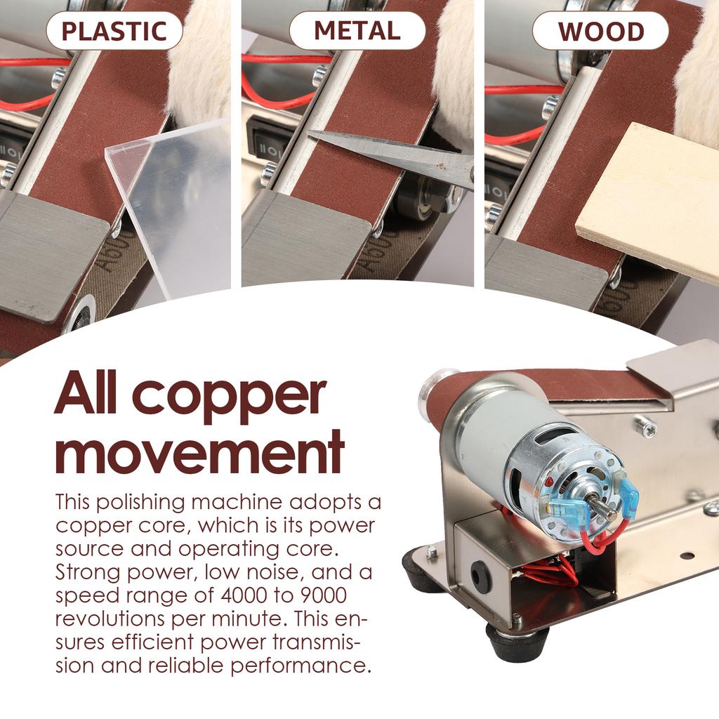 Mini Belt Sander US 15 Degree Stainless Steel Electric Belt Grinder 7 Adjustable Speed Electric Polishing Sanding Machine