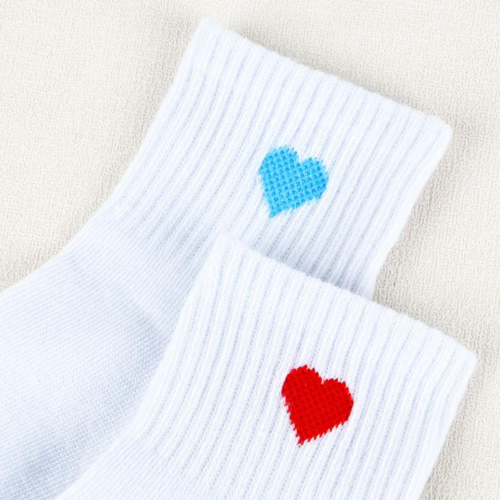 5 Pairs Girls Cute Heart Pattern White Socks Comfortable Breathable Cotton Kids Daily Wear Socks