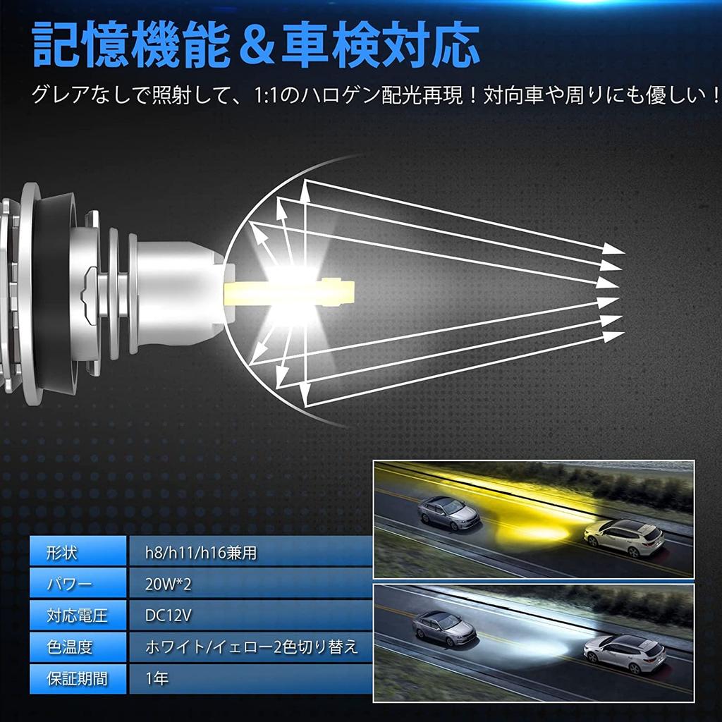KOZATO Fog Lamp, H8 LED, 2 Color Switching, Memory Function, H9, H11, H16, For