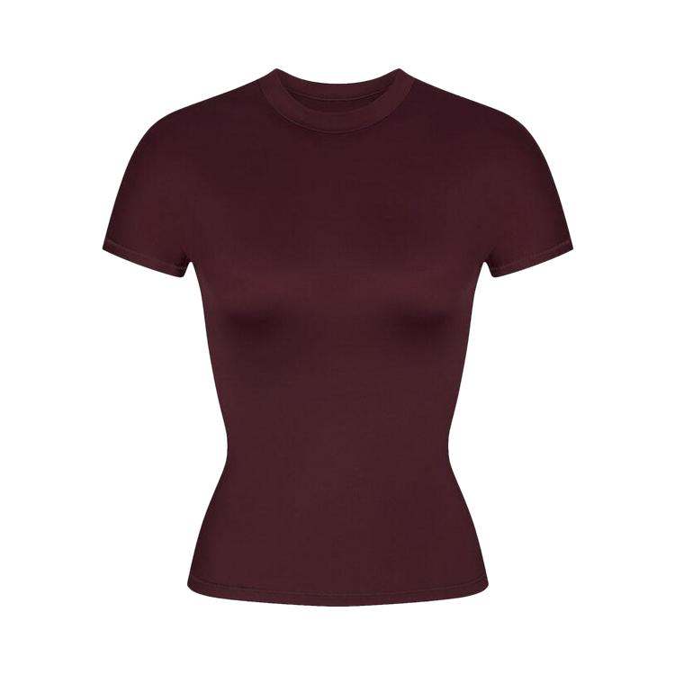 

Nike SKIMS Блестящий топ с коротким рукавом и воротником-стойкой Currant Женские топы Красный TP-TSH-2714-CUR M