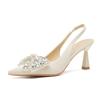 7513-6 [sheepskin] pointed high heels women's 2025 new bag head rhinestone bow back empty stiletto sandals