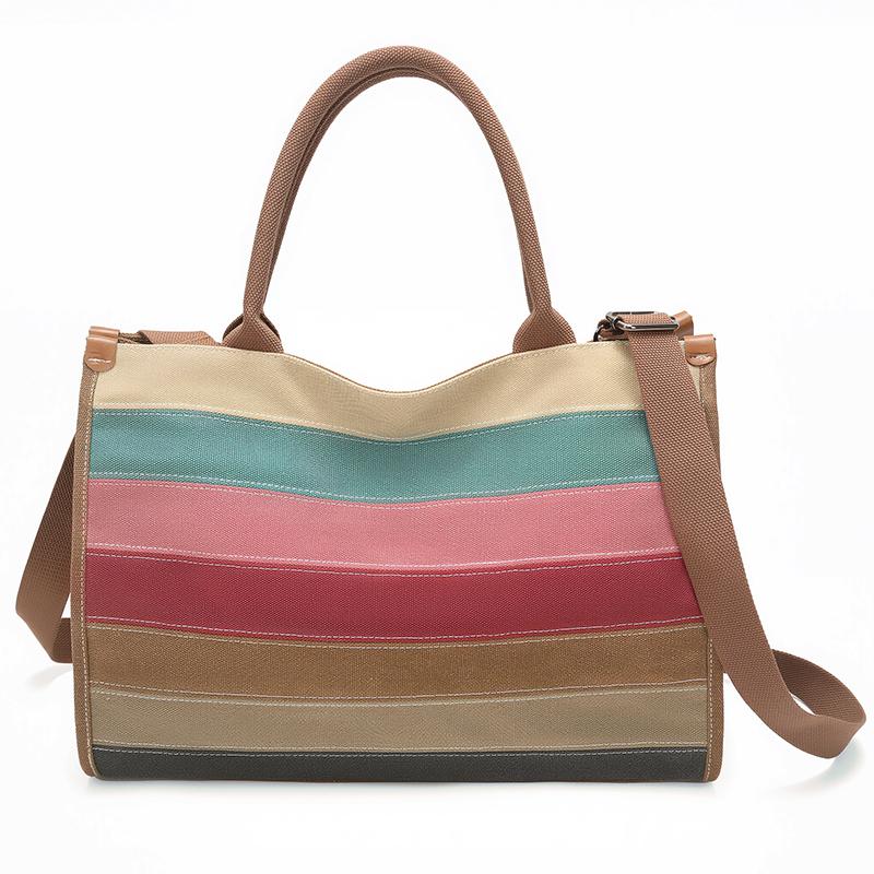 Vintage Striped Canvas Bag Women's Crossbody Bag Patchwork Handbag