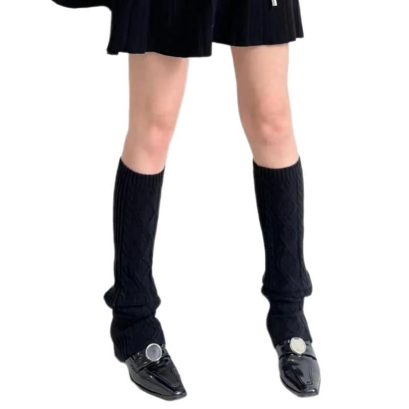 Fashion Rhombus Pattern Wool Leg Covers Cable Knitted Leg Warmers for Cold Weather Footless Long Boot Socks Hosiery