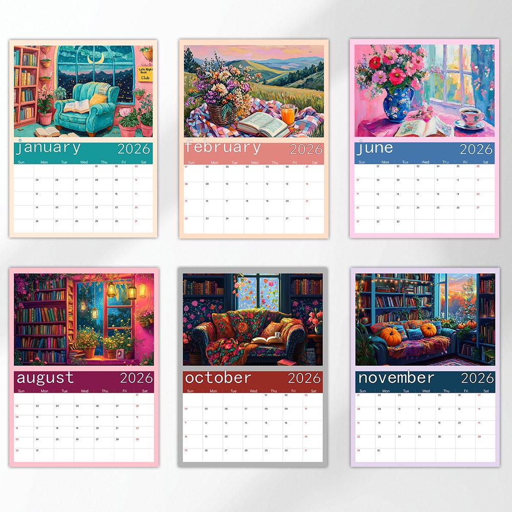 1pc Oil Painting Calendar - Landscape Theme, 12 Different Designs, Wall Calendar, Suitable As a Gift for Birthdays & Christmas
