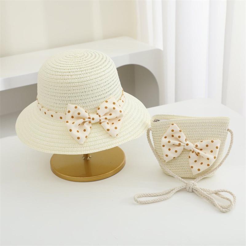 Strawberry Straw Sun Cap for Kids Baby Girl Outdoor Summer Casual Beach Holiday Cartoon Shoulder Bags Child Mother and Daughter
