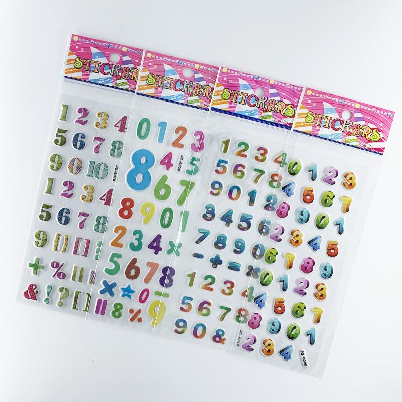 8 Sheets/Pack Numbers and Letters Kids Cute Stickers 3D Bubble PVC Early Learning Educational Toys Cartoon DIY Sticker