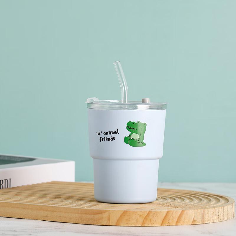 Shangqi Portable Cartoon Glass Straw Cup