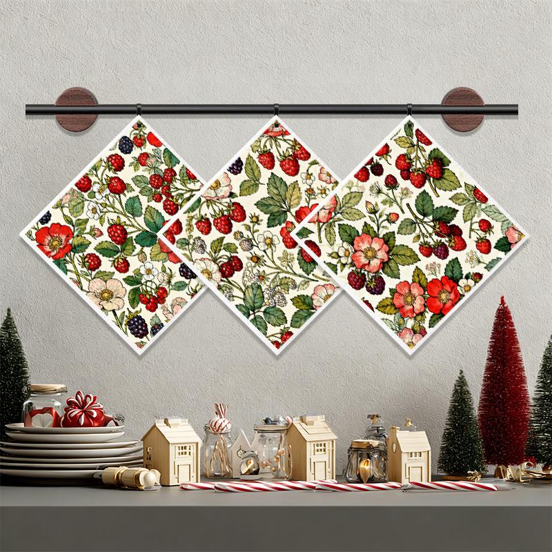 6PCS Cleaning Dishcloths Reusable Kitchen Dish Towels Vintage Floral Berry Print Dishcloth Absorbent Lint Free Cloth Washable Duster Rags Tea Towels
