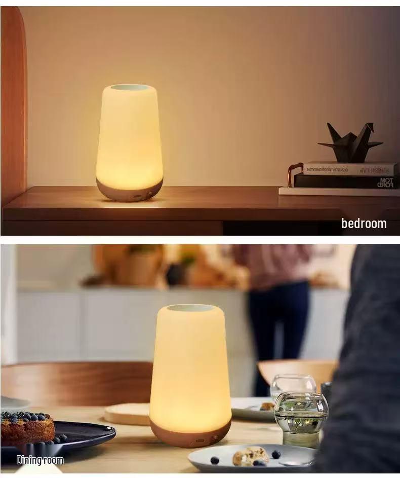 13-Color Wood Grain LED Night Light: Creative USB Rechargeable Bedside Lamp for Camping & Bedroom Atmosphere