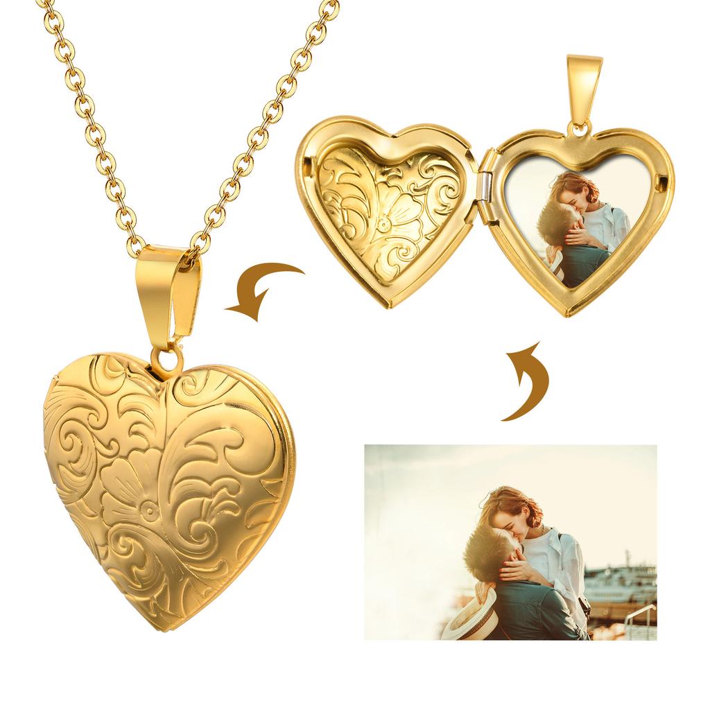 Heart Locket Necklace For Women Stainless Steel Jewelry Custom Photo Frame Memory Love Pendant For Valentine's Day Gift