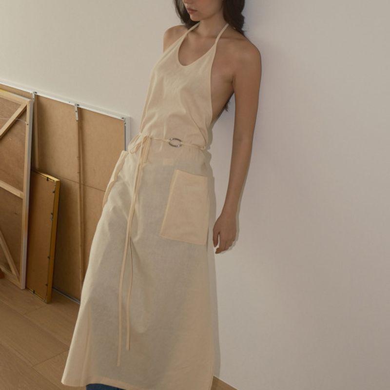 EcommaE LINEN MAXI APRON (BUTTER)