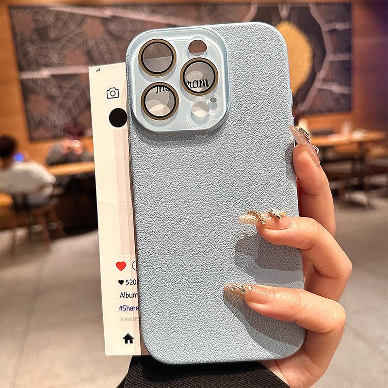 Applicable To Apple 17promax Lychee Leather Mobile Phone Case Comes with Lens Film IPhone 16 Anti Fall Pc Protection Case