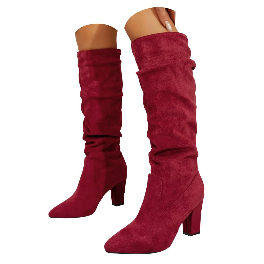 Women'S Over The Knee Thick Heeled Boots Simple Long Boots High Heeled High Top Stacked Womens Leather Boots Wide Calf Knee High