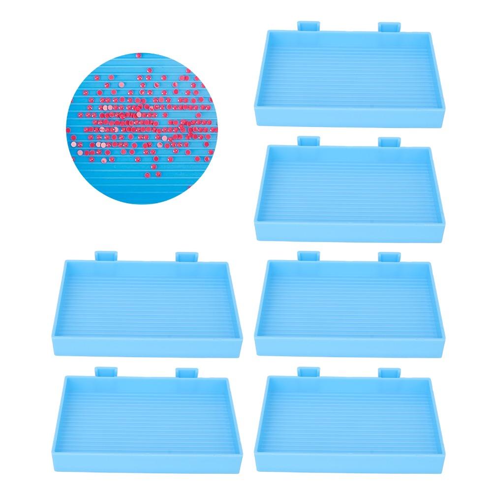 6PCS Plastic Rhinestone Storage Trays Blue Diamond Art Painting Tray Gem Sorting Plate Bead Sorting