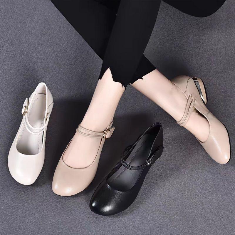 Real soft leather single shoes women's summer 2025 new light mouth low heel leather shoes soft sole mother flat shoes women's spring and autumn