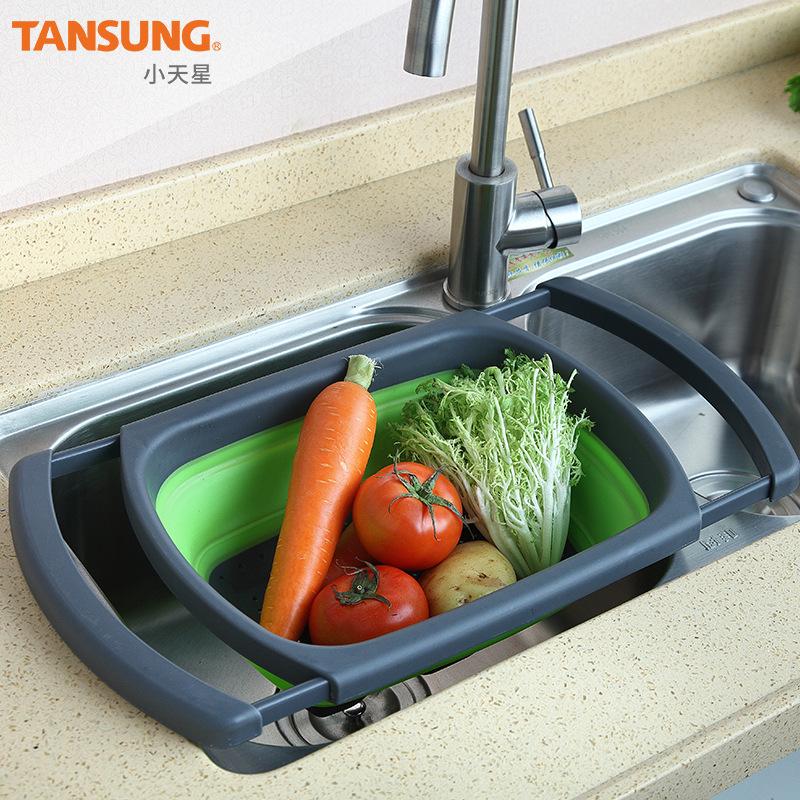 Collapsible Over the Sink Strainer Basket with Extendable Handles for Kitchen Fruit Vegetable Draining Washing Storage
