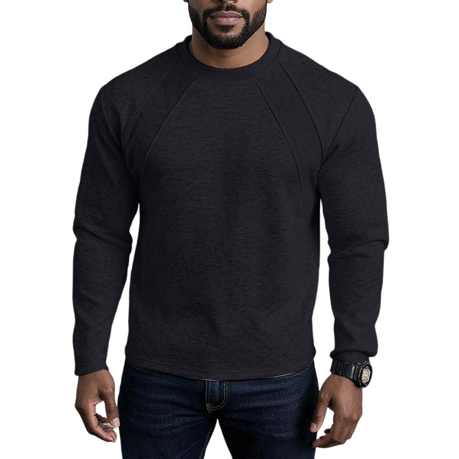 

Splicing Round Neck Sweatshirt, Loose Long Sleeved T-Shirt Fashionable Top L чёрный