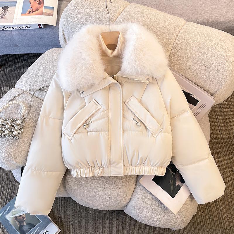 Down Jacket Women's Short Large Fur Collar Winter New Korean Style Bread Coat Cotton Jacket Small Person Cotton Coat Jacket