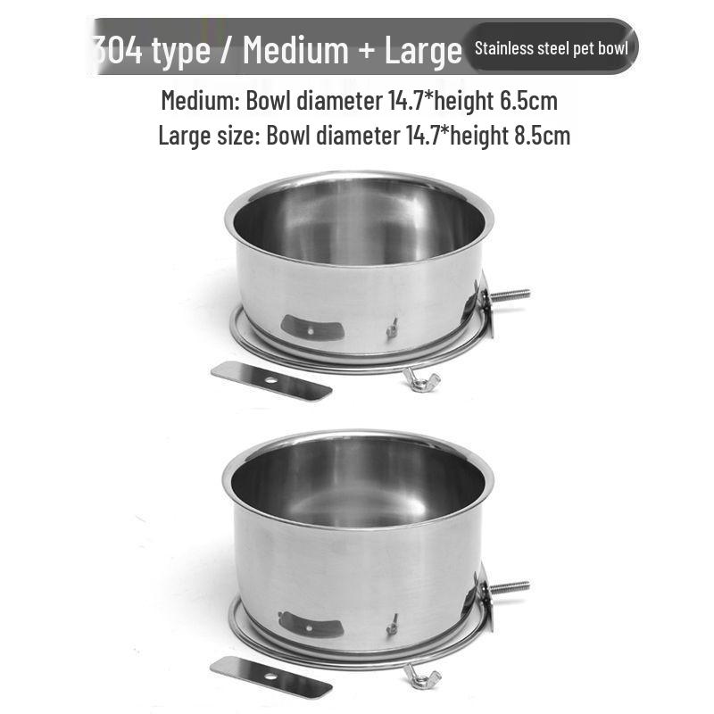 304 Stainless Steel Anti-Spill Hanging Pet Food Bowl for Cages