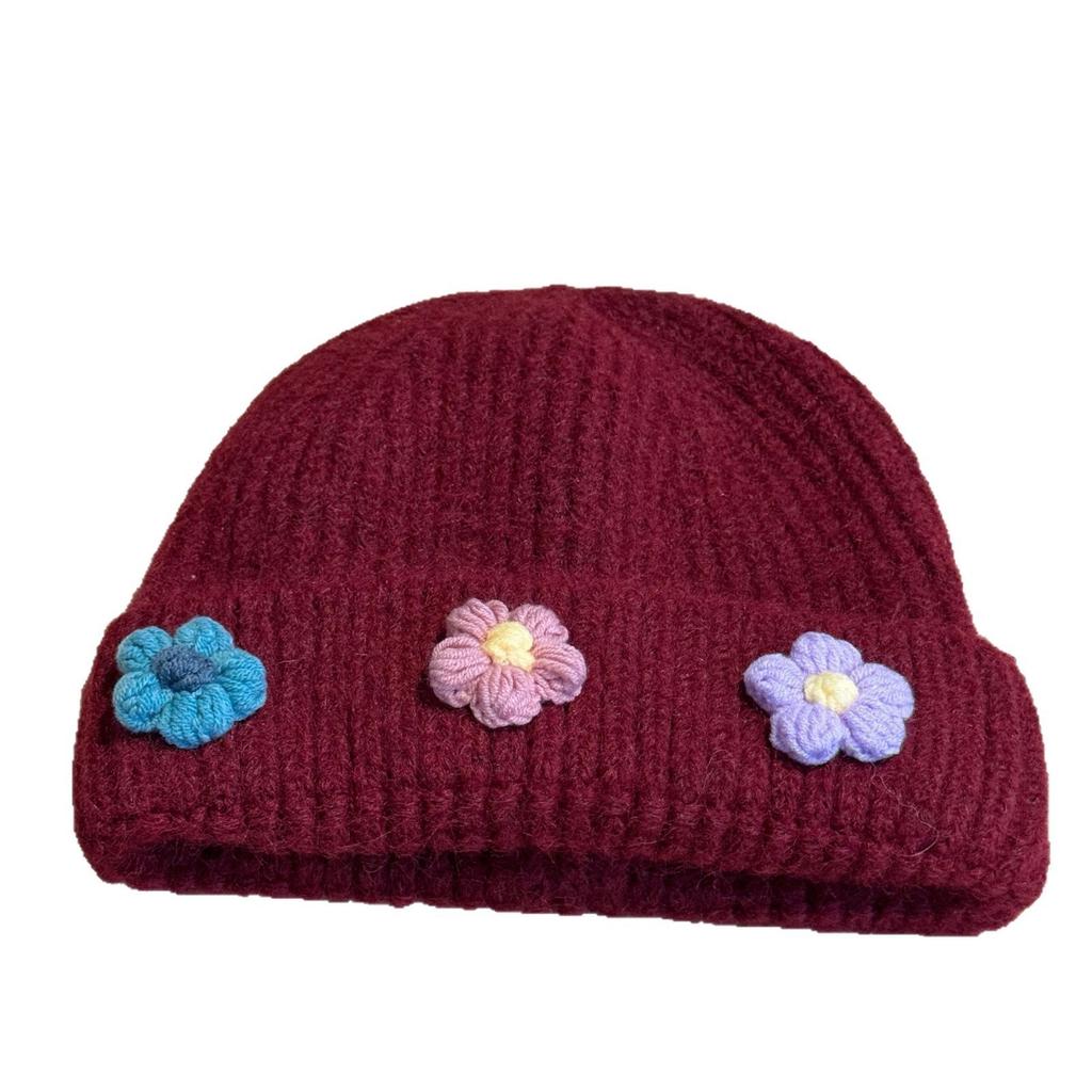 Women's Hats  Women's Autumn and Winter Woolen Hats Knitted Hats Cold Hats Winter Warm Confinement Hats Baotou Hats Cute Flowers