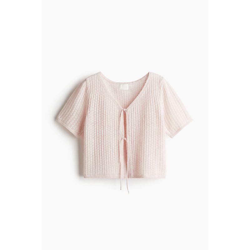 

HM Женская одежда Вязаный 2025 Лето Новый Кардиган на шнуровке спереди Вязаный с коротким рукавом-пузырем Вязаный 1286468 Light pink 160/88