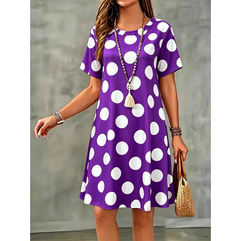 Summer Women Short Sleeve Dress Fashion Elegnat Women's Print Loose Plus Size Dresses
