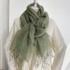 Men/Women Tassels Linen Scarves Shawls Wraps Autumn Sunscreen Linen Scarf Women's Solid Color Tassel Shawl for Women