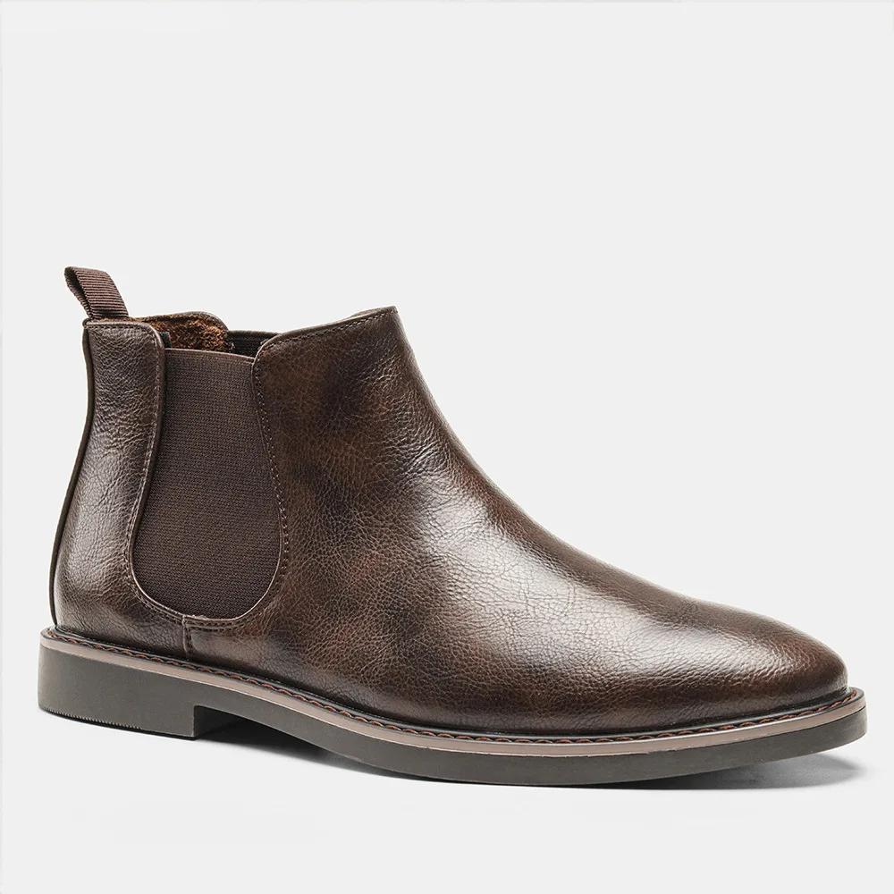 Fashion Botas Para Hombre High Quality British Men Shoe Men Chelsea Boot Fashion Leather Shoe Retro Men Large Ankle Boot Men Winter Shoe
