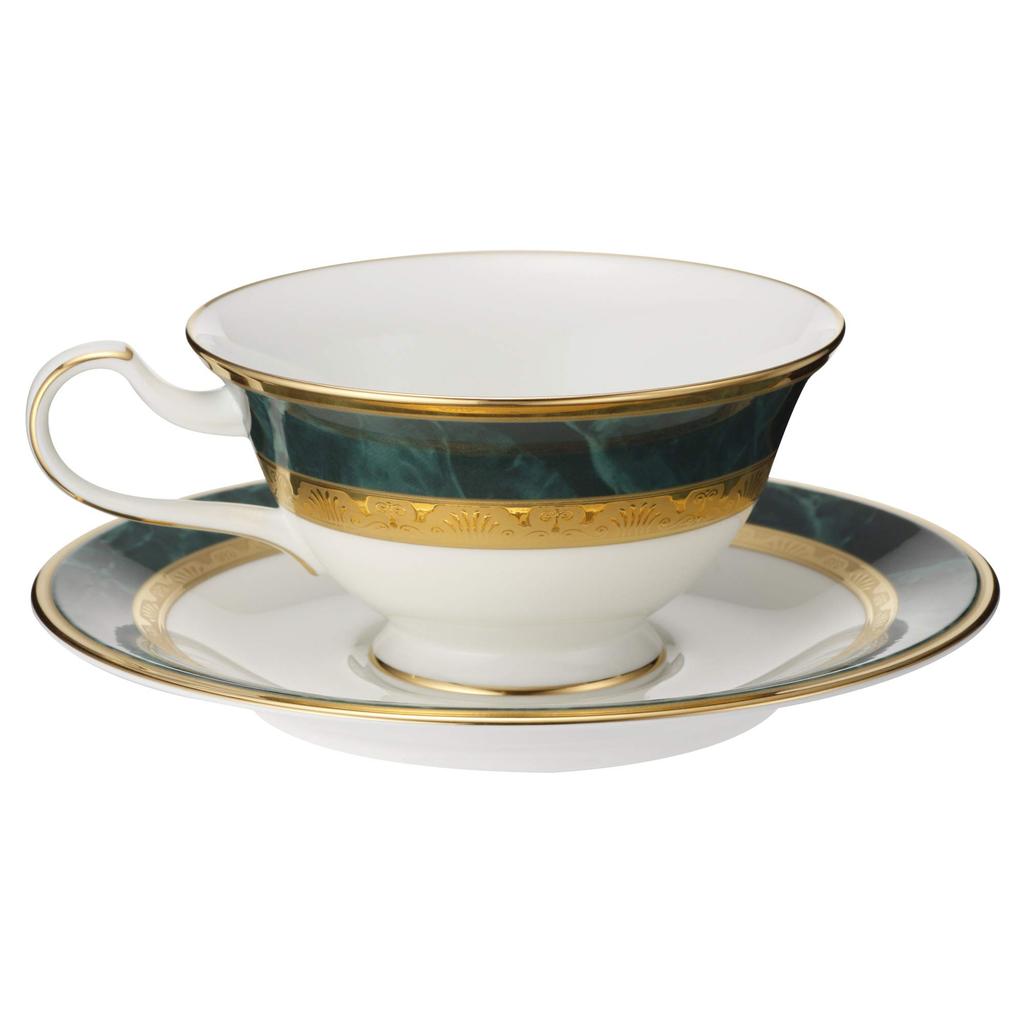 Noritake Cup Saucer 220cc Fitzgerald 2 Customers Green Bone China & (Pair Set) (Coffee Tea) Y6988/4712
