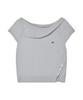 AWESOME STUDIO Asymmetrical Collar Off-Shoulder Knit Light Gray