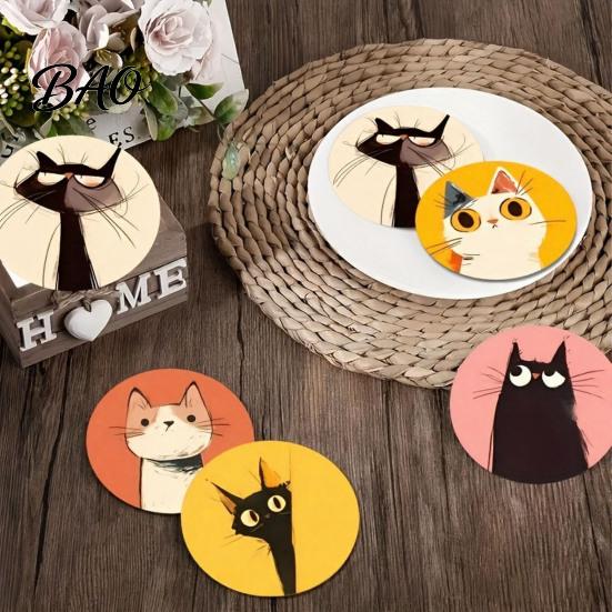 Unique Cat Themed Gifts Wooden Coasters, Decorative Heat Resistant Table Mats, Non-slip Cup Retro Pattern Coasters Insulation for Hot Drinks And Desk