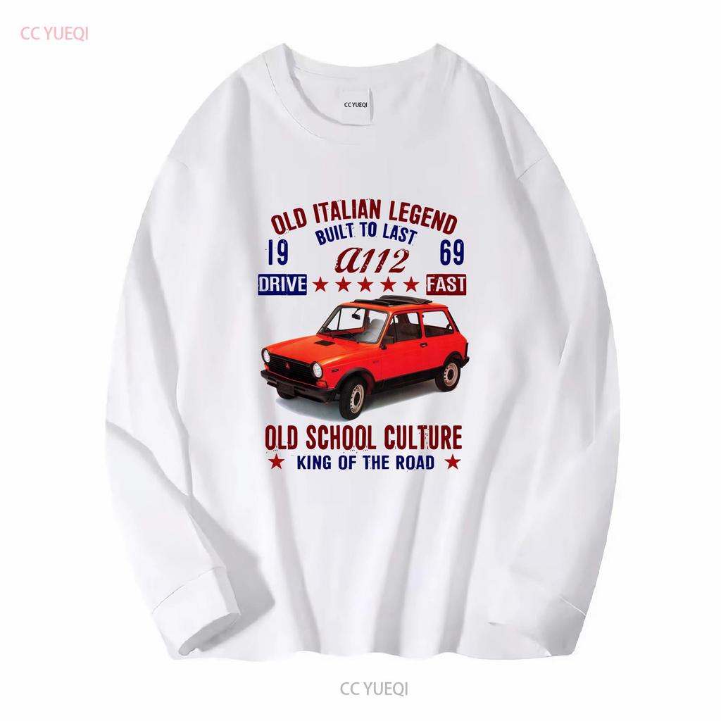 VINTAGE ITALIAN CAR AUTOBIANCHI A112 1969 NEW COTTON T SHIRT Long Sleeves Vintage Washed Unisex Fashion Graphic Stylish Soft