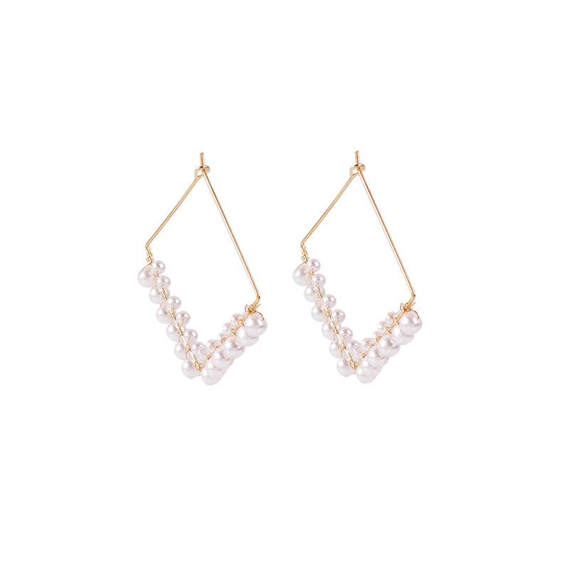 

ins cold wind geometric square pearl earrings French retro, European and American design sense fashion temperament earrings