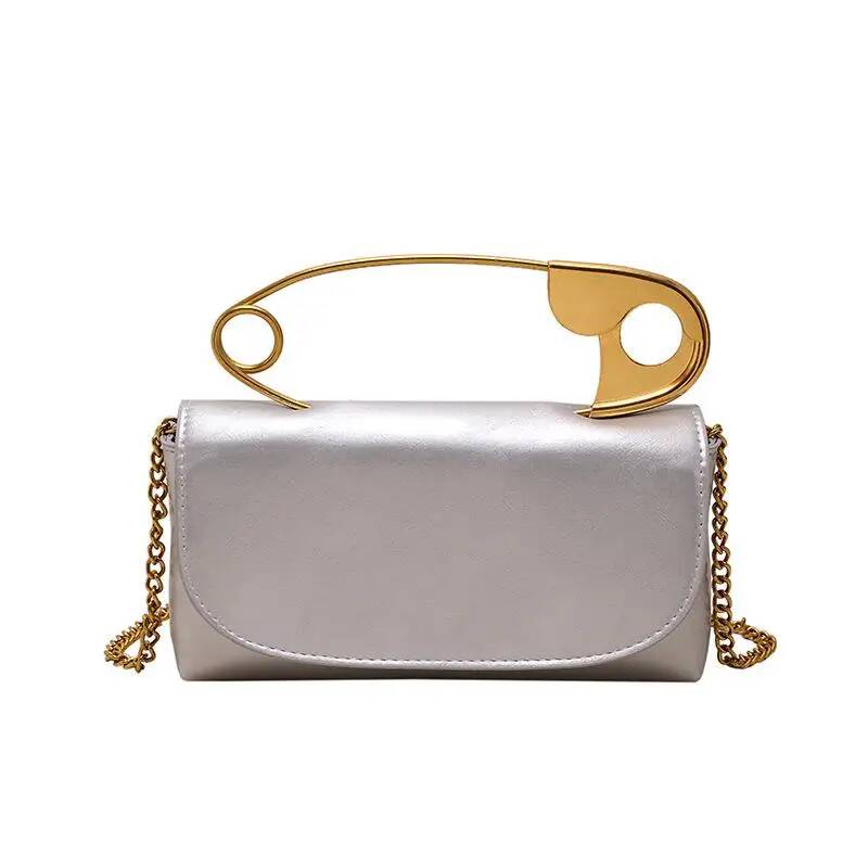 Metal Pin Design Women Crossbody Bags Fashion Pu Leather Female Purses And Handbags Chian Sling Bag Ladies Clutch Bag Bolsa