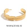 MamacitaSlay 316L Stainless Steel Feather Textured Open Cuff Bangle 18K Gold Plated Waterproof Jewelry For Women Everyday Wear