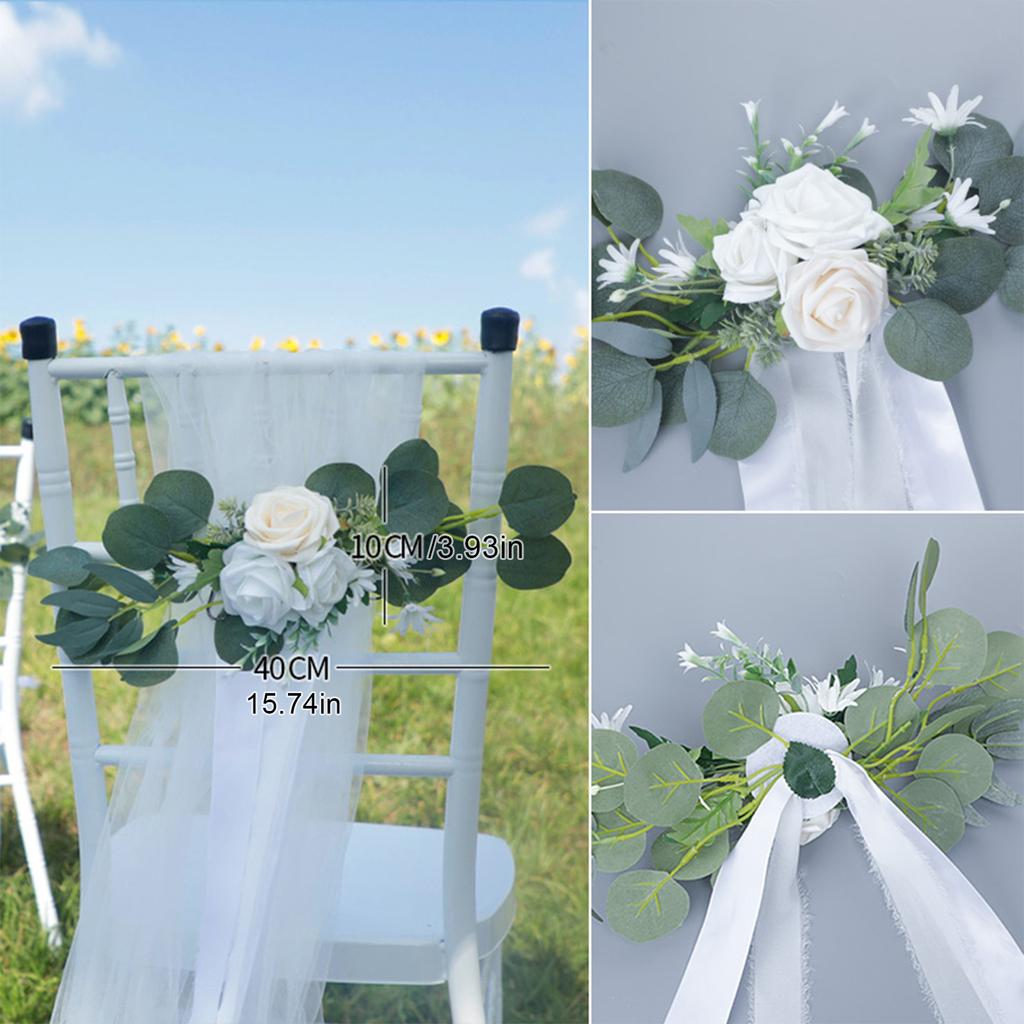 Chair Back Flower Reusable Artificial Rose Decoration for Outdoor Wedding Celebration Party Photography Pinkish