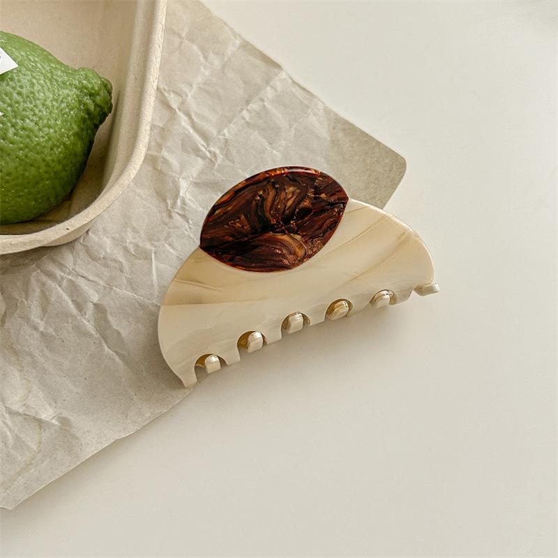 Retro Holzmaserung Gespleißte Acetat Haarspange - 7,5 cm Französische Luxus Hai Haarspange